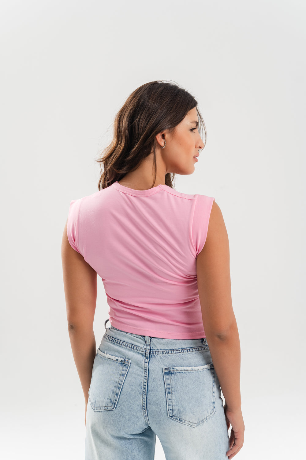 Quarter Sleeve Cropped Shirt - Pink