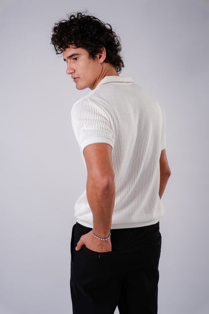 Summer knit polo-white