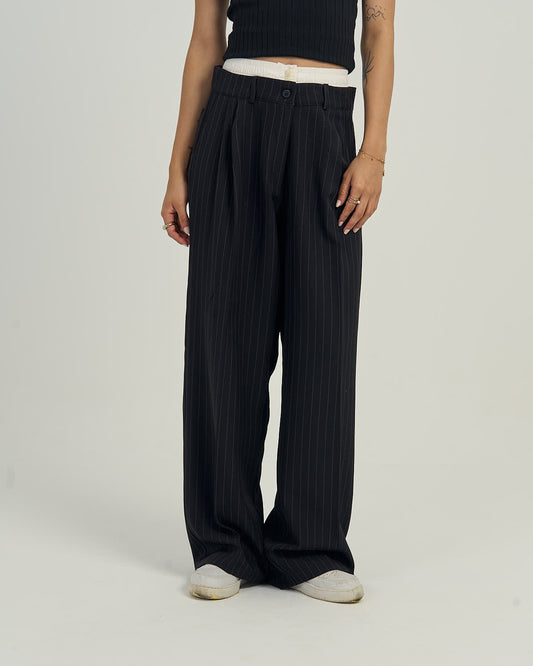 Tailored Pinstripe Wide-Leg Trousers
