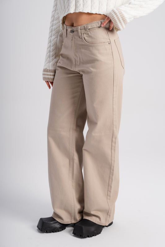 Wide, Modern  Beige Gabardine Pants