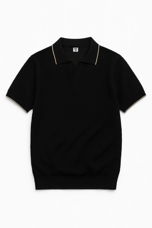 Summer knit polo-Black