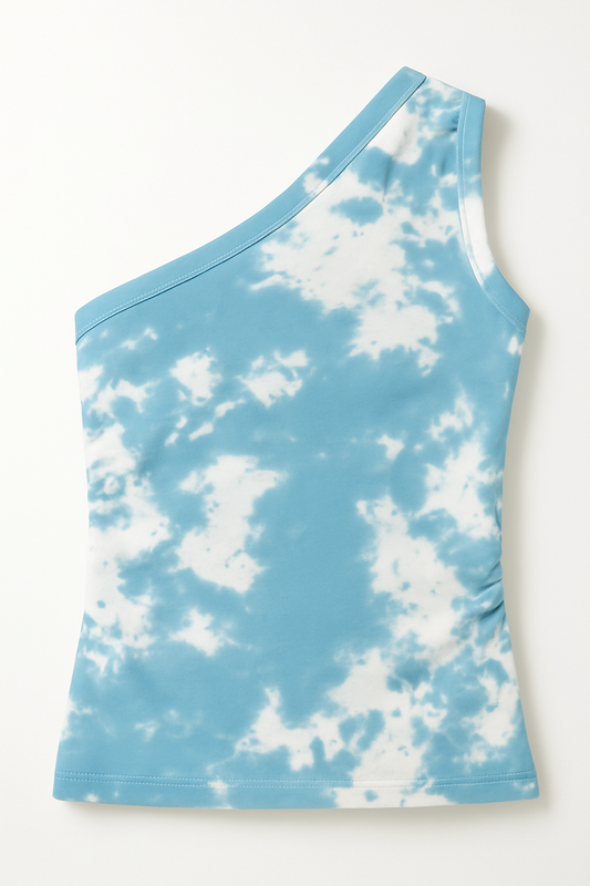Tie Dye One Shoulder Shirt- sky blue