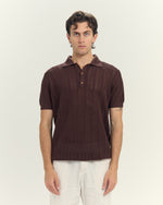 Midnight Mesh Knit Polo In Brow