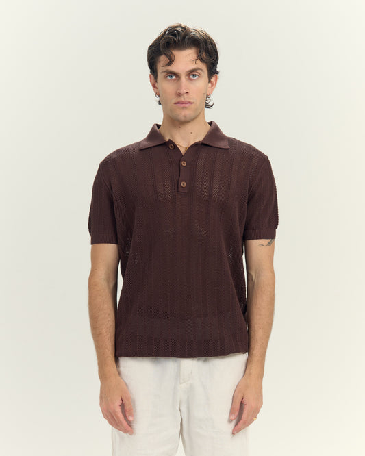 Midnight Mesh Knit Polo In Brow