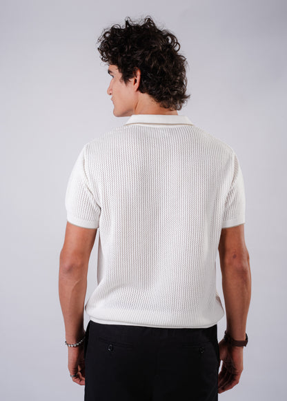 Summer knit polo-white