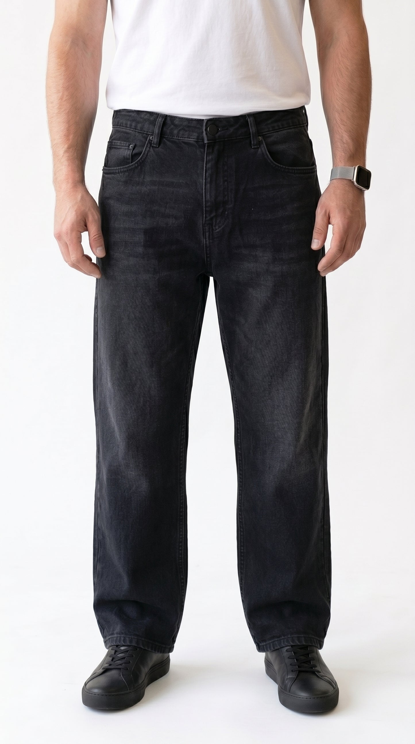 Men's Relaxed Straight-Leg Denim in Black