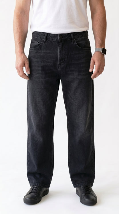 Men's Relaxed Straight-Leg Denim in Black