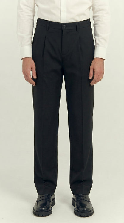 Men's Tailored Smart-Casual Pleated Trousers Black