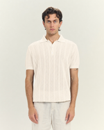 Midnight Mesh Knit Polo In Off White