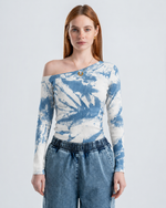 One-Shoulder Tie-Dye Top-SKYBLUE