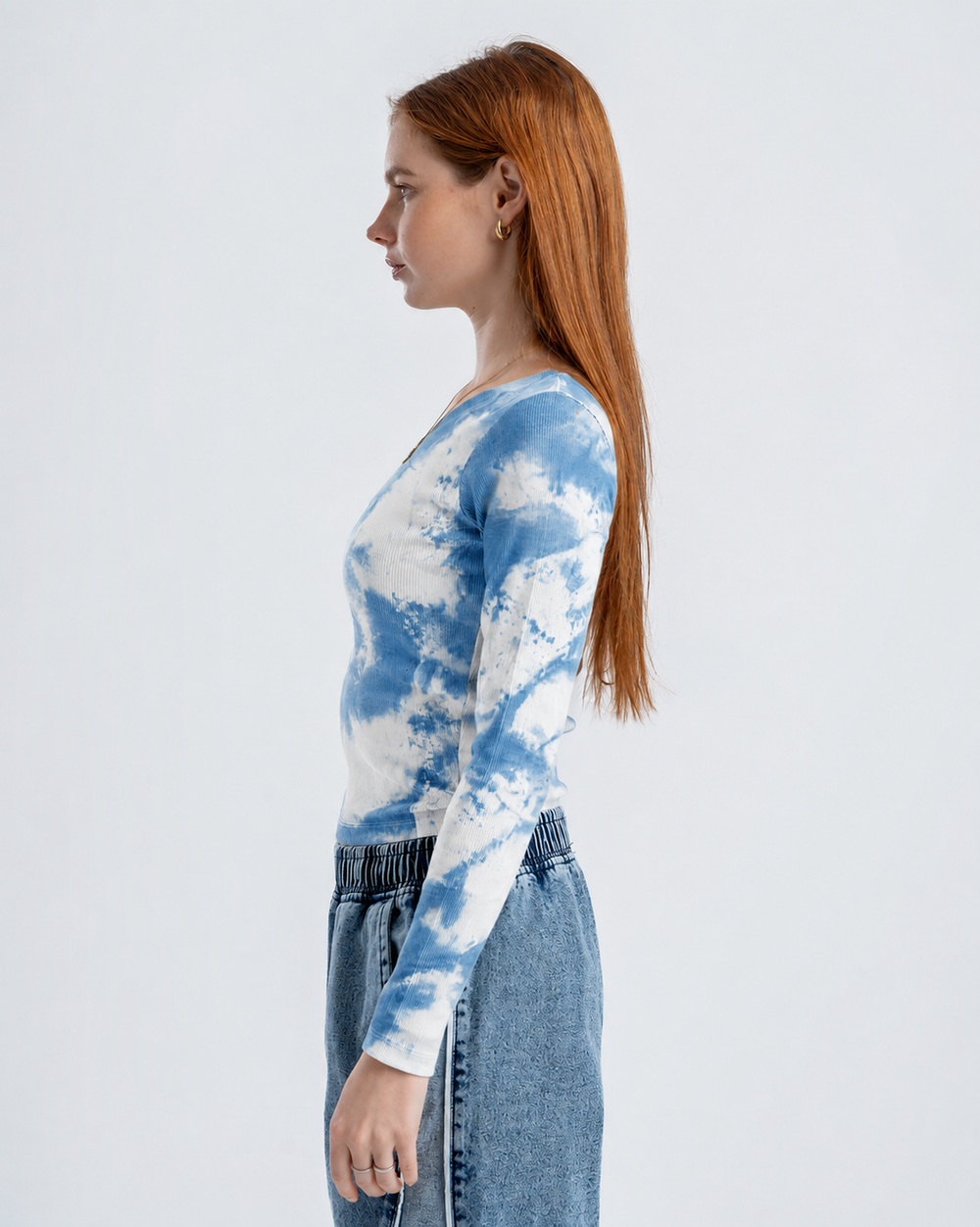 One-Shoulder Tie-Dye Top-SKYBLUE