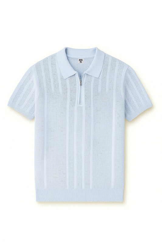 Tricot With Zipper Shirt- Sky Blue