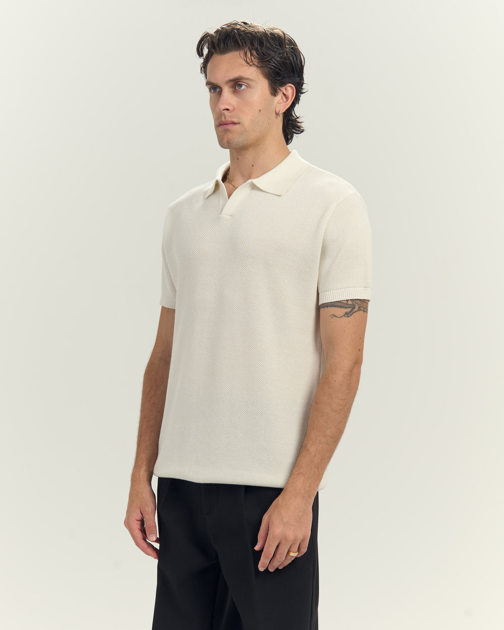 Knit polo in Off White