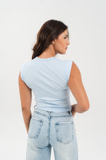 Quarter Sleeve Cropped Shirt - Sky Blue