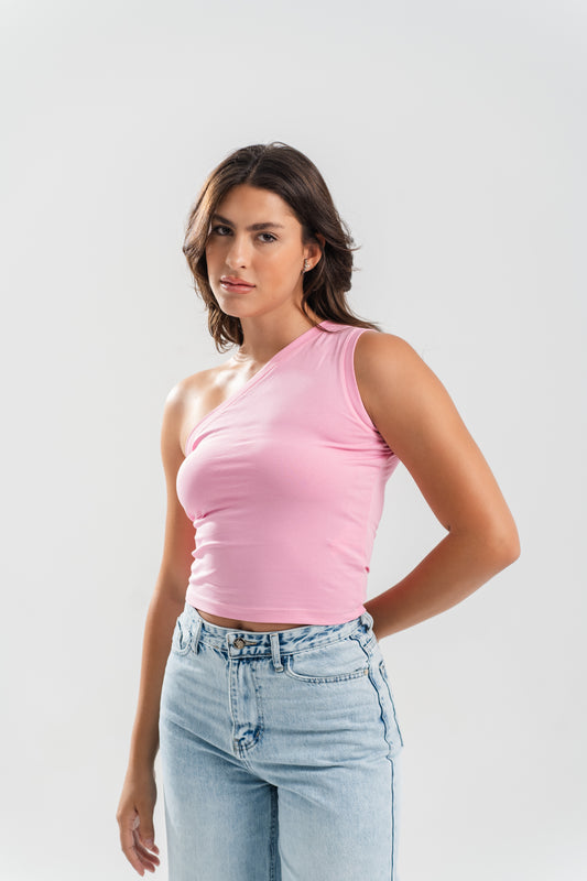 One Shoulder Basic Top - Pink