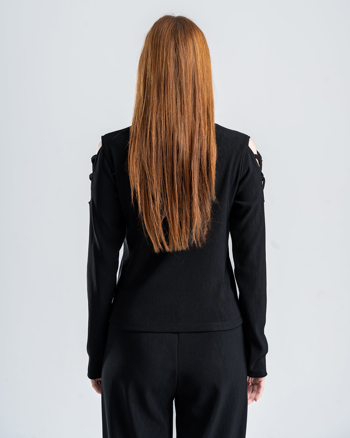 Black Ribbed Turtleneck Blouse