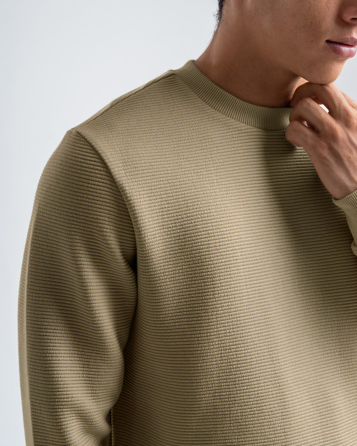 Men's Beige Textured Long Sleeve Sweater