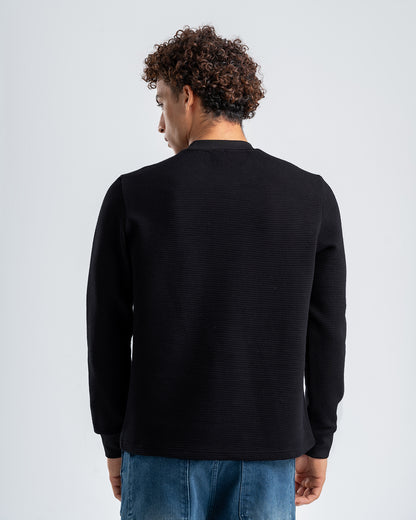 Men's Black Textured Long Sleeve Sweater