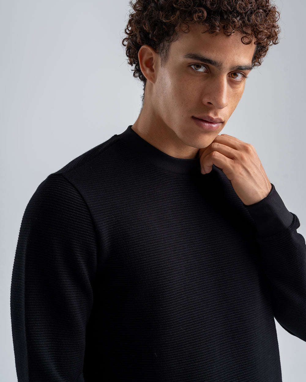 Men's Black Textured Long Sleeve Sweater