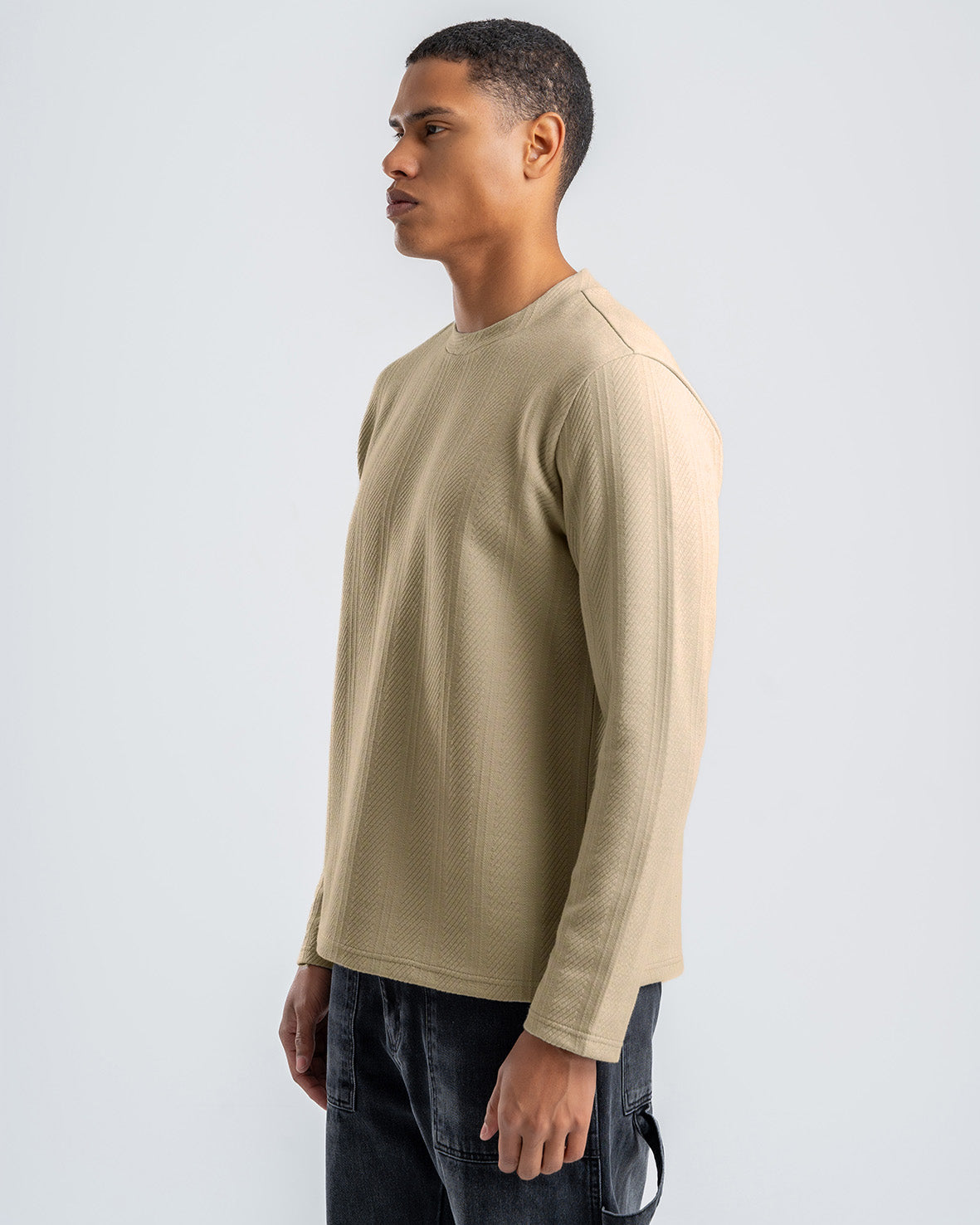 Men's Beige Textured Jacquard Sweatshirt