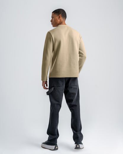 Men's Beige Textured Jacquard Sweatshirt
