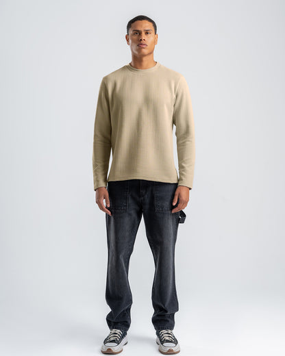 Men's Beige Textured Jacquard Sweatshirt