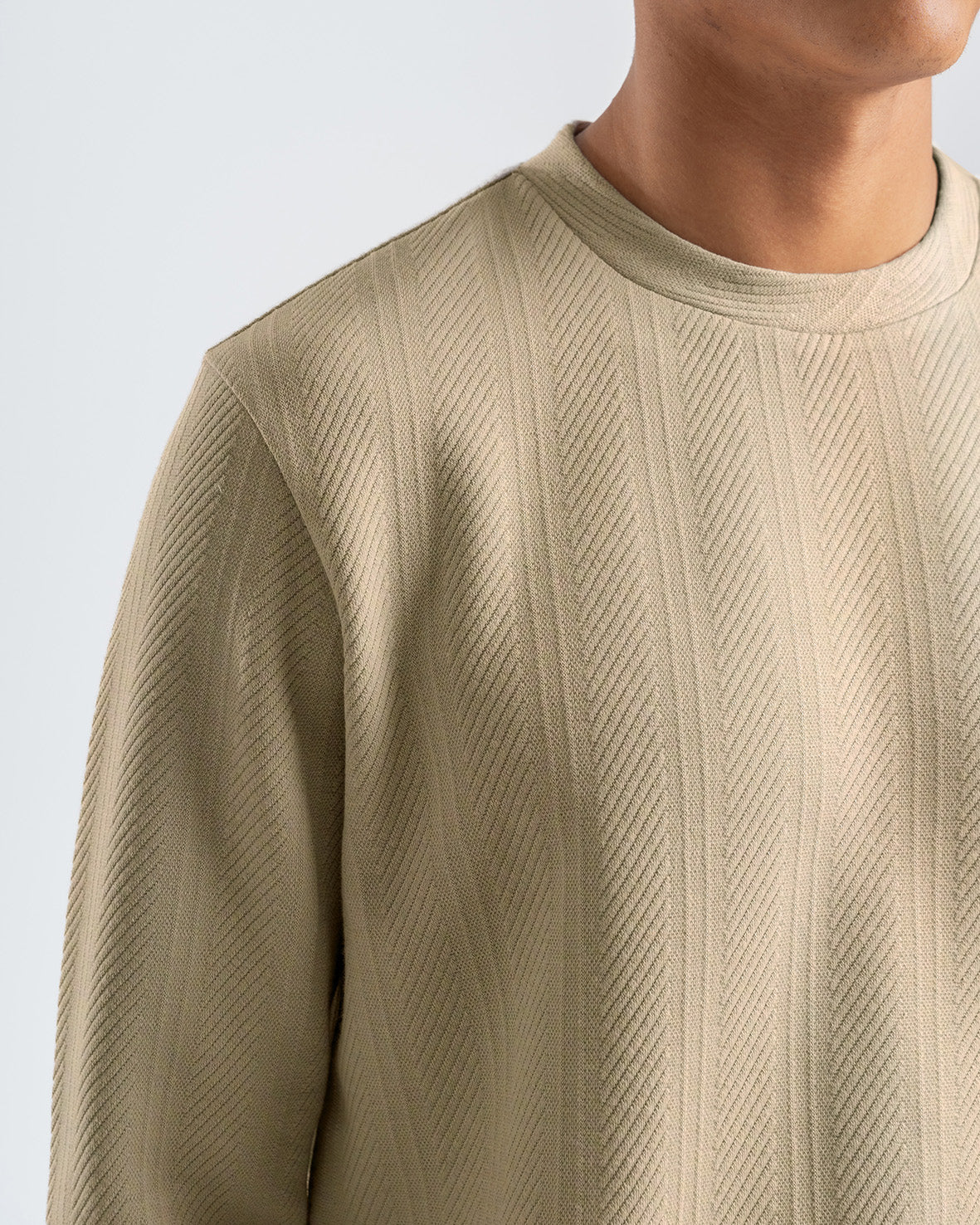 Men's Beige Textured Jacquard Sweatshirt