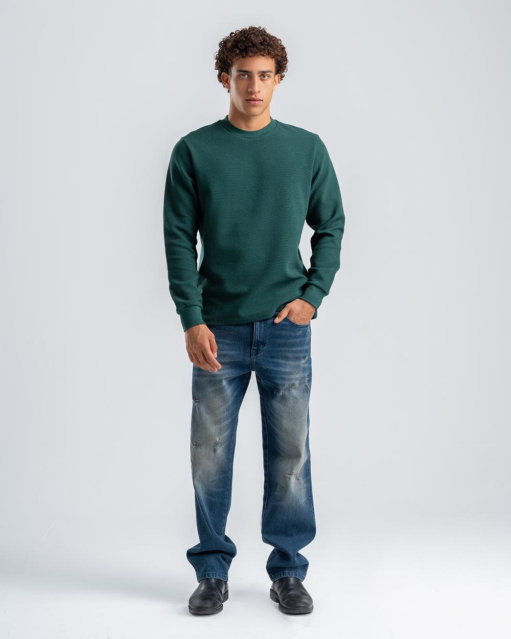 Men's Drak Olive Standard Fit Crew Neck Pullover