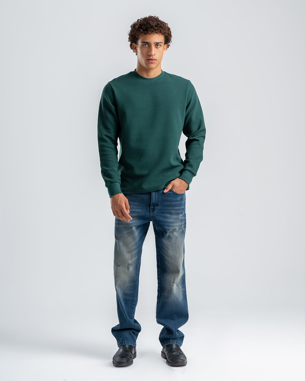 Men's Drak Olive Standard Fit Crew Neck Pullover