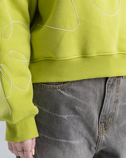 Light Green Crew Neck Embroidered Women's Thick Sweatshirt