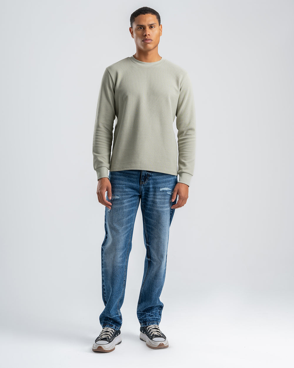 Men's Light Olive Standard Fit Crew Neck Pullover