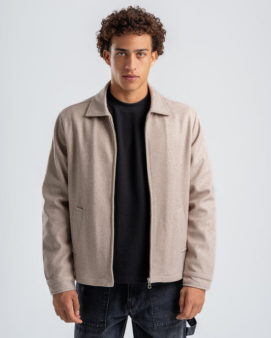 Wool Jacket with Zipper – Beige