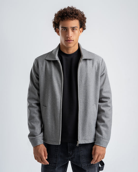 Wool Jacket with Zipper – Grey