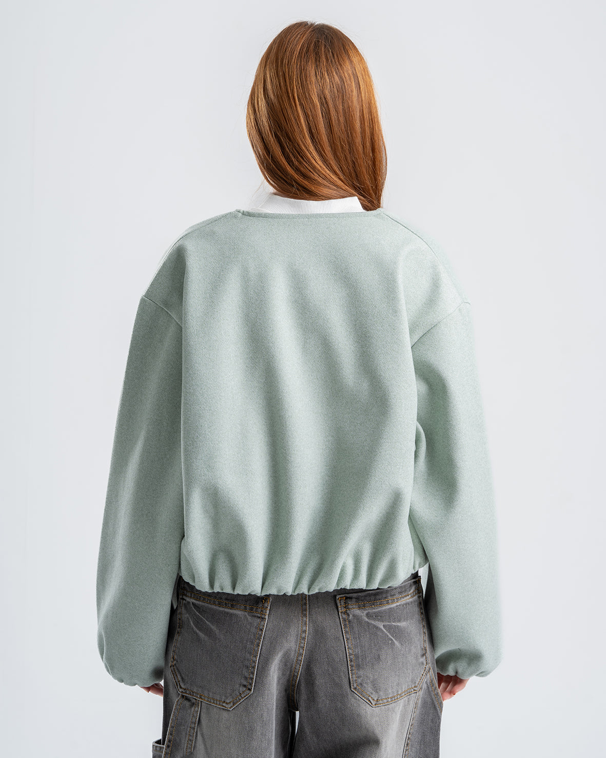 Mint Cropped Long Sleeve Bomber Jacket