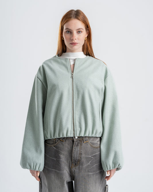Mint Cropped Long Sleeve Bomber Jacket