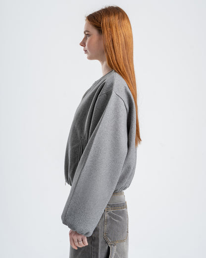 Gray Cropped Long Sleeve Bomber Jacket