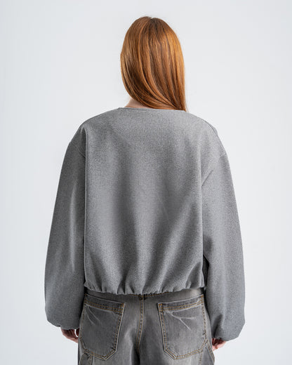 Gray Cropped Long Sleeve Bomber Jacket