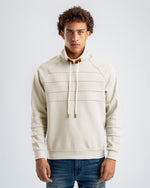 Men's White Ribbed Fleece High Neck Sweatshirt