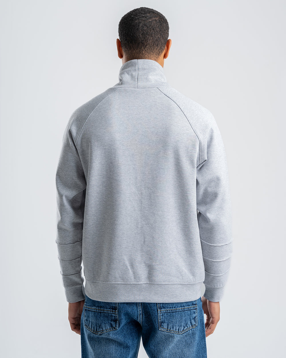 Men's Gray Ribbed Fleece High Neck Sweatshirt