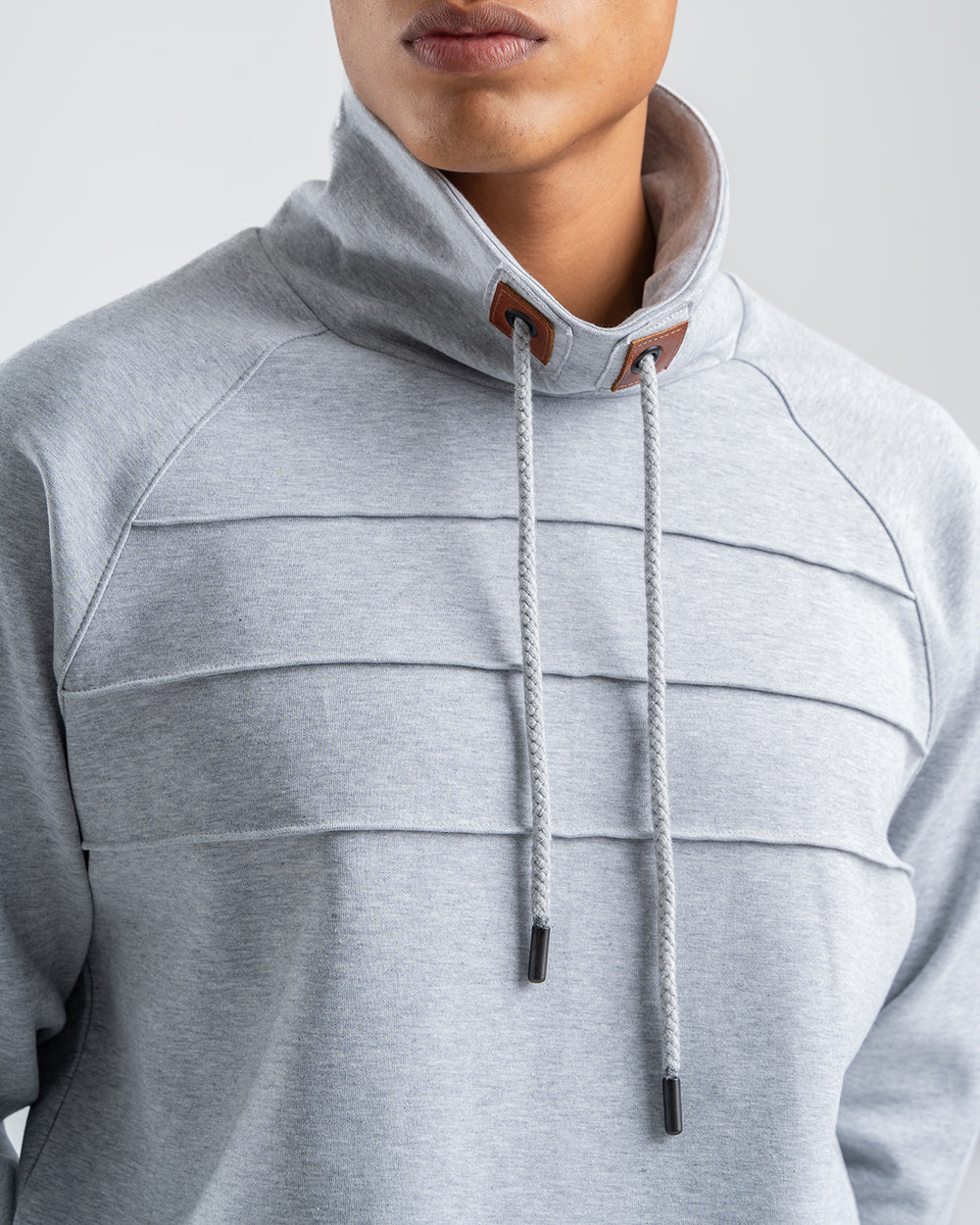 Men's Gray Ribbed Fleece High Neck Sweatshirt