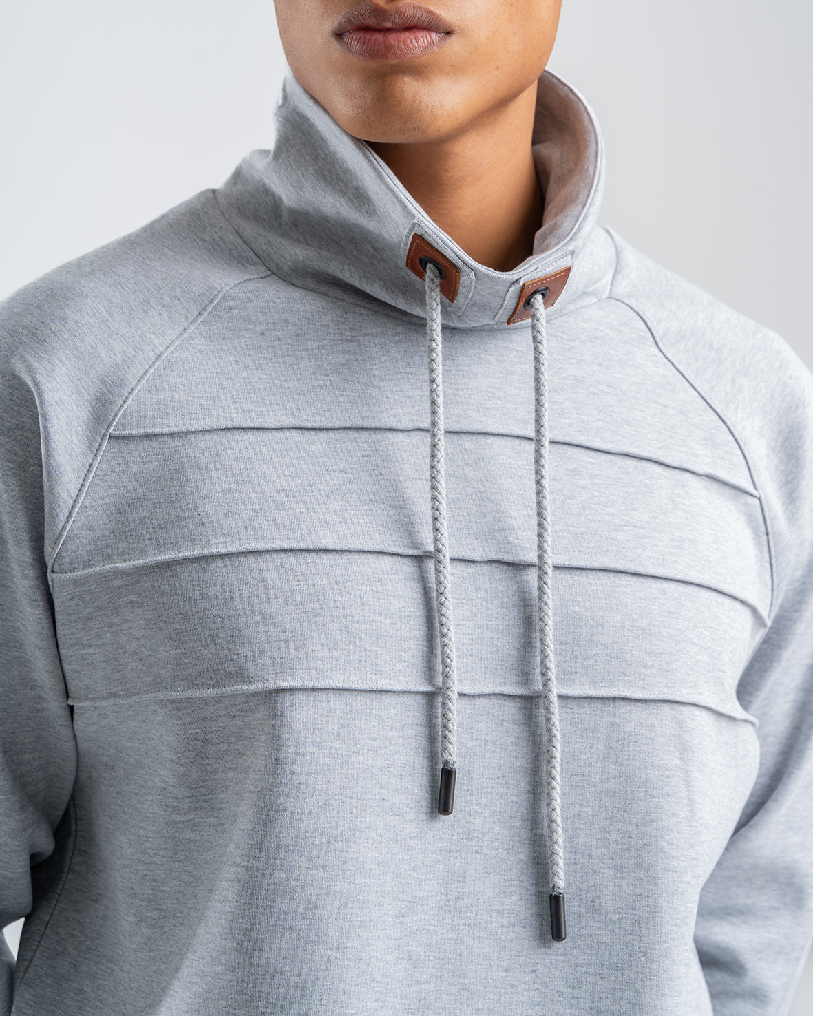 Men's Gray Ribbed Fleece High Neck Sweatshirt