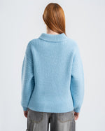 Sky Blue Knitted Sweater With Button-Down Collar