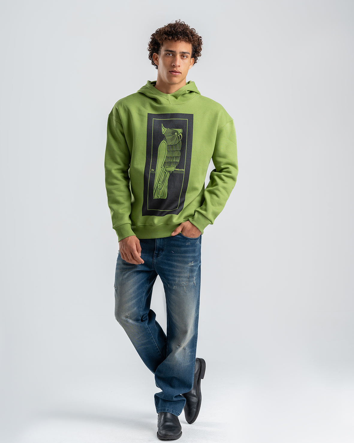 Men's Green Printed Casual Hoodie