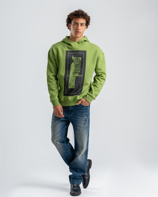 Men's Green Printed Casual Hoodie