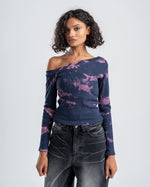 One-Shoulder Tie-Dye Top-Navy