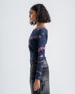 One-Shoulder Tie-Dye Top-Navy