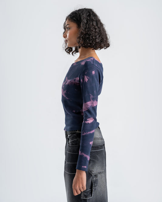 One-Shoulder Tie-Dye Top-Navy