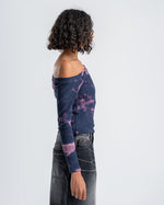 One-Shoulder Tie-Dye Top-Navy