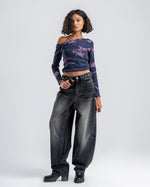 One-Shoulder Tie-Dye Top-Navy