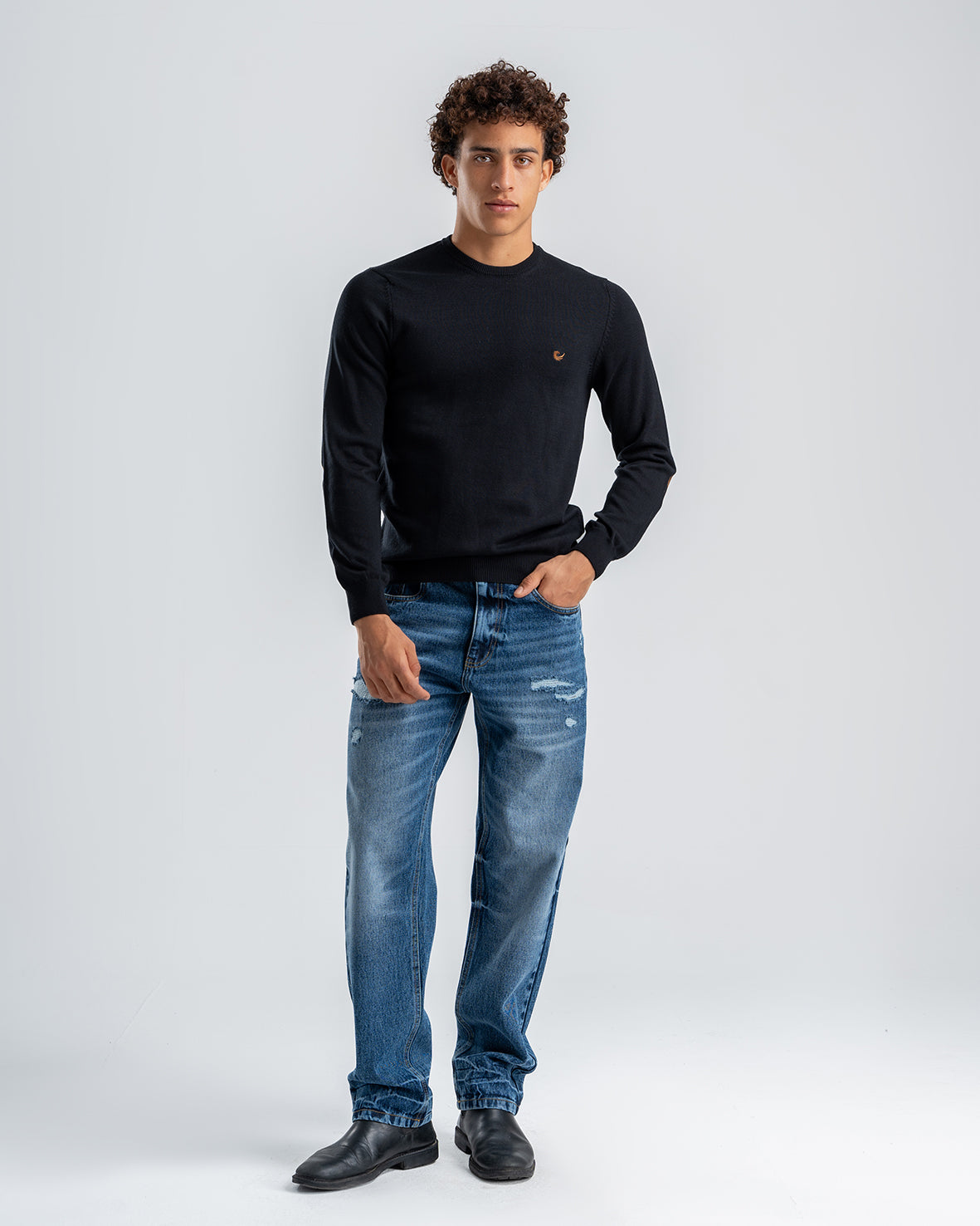 Men's Wool Black Pullover With small embroidery